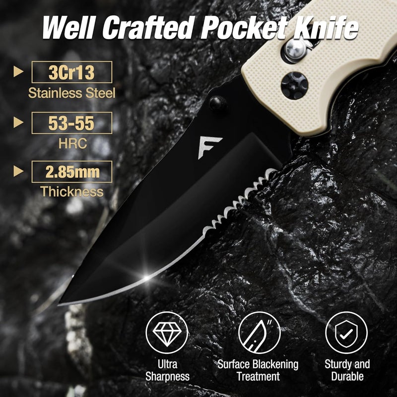 FLISSA Folding Pocket Knife with Clip, Glass Breaker and Seatbelt Cutter, Survival Knife for Emergency Rescue Situations, EDC Knife for Tactical, Hunting, Camping, Outdoor, Unique Gifts for Dad, Father - Image 4